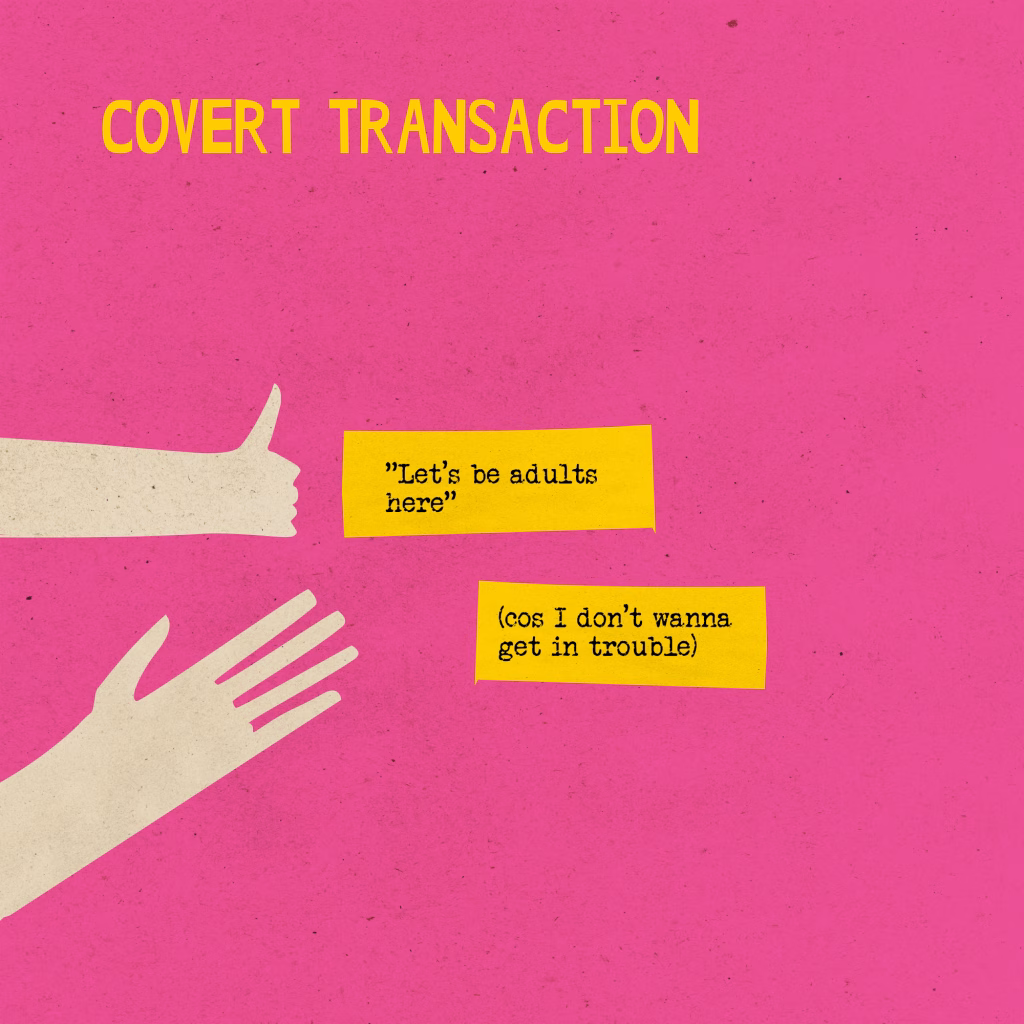 Example of a duplex transaction in transactional analysis where one ego estate poses as adult to carry its message 